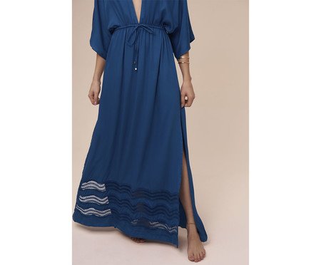 Vestido Longo com Guipuire Ola Azul Capri - P | Westwing