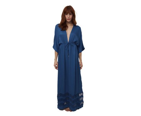 Vestido Longo com Guipuire Ola Azul Capri - P | Westwing