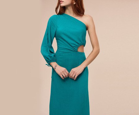Vestido Um Ombro Só Midi Ostra Verde | Westwing