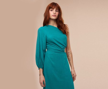 Vestido Um Ombro Só Midi Ostra Verde | Westwing