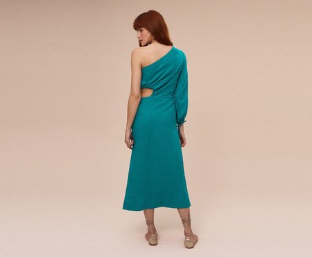 Vestido Um Ombro Só Midi Ostra Verde | Westwing