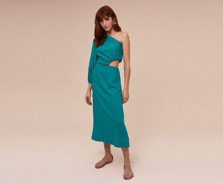 Vestido Um Ombro Só Midi Ostra Verde | Westwing