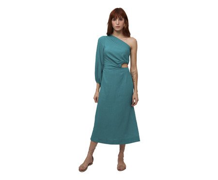 Vestido Um Ombro Só Midi Ostra Verde | Westwing