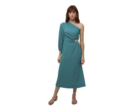 Vestido Um Ombro Só Midi Ostra Verde