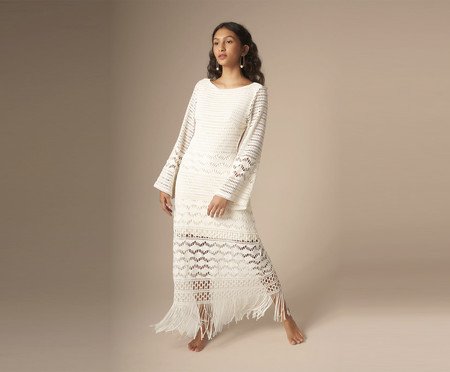 Vestido com Manga Magnólia Off-White - G | Westwing