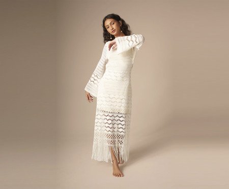 Vestido com Manga Magnólia Off-White - G | Westwing