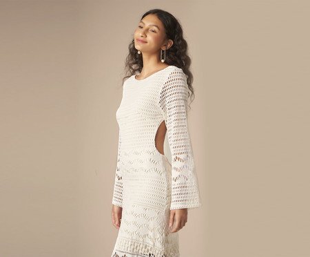 Vestido com Manga Magnólia Off-White - G | Westwing