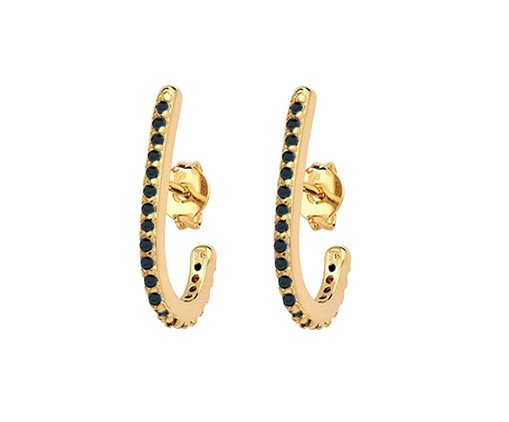 Brinco Ear Hook Jota Zircônias Negras Gold, multicolor | WestwingNow