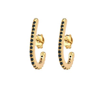 Brinco Ear Hook Jota Zircônias Negras Gold | Westwing