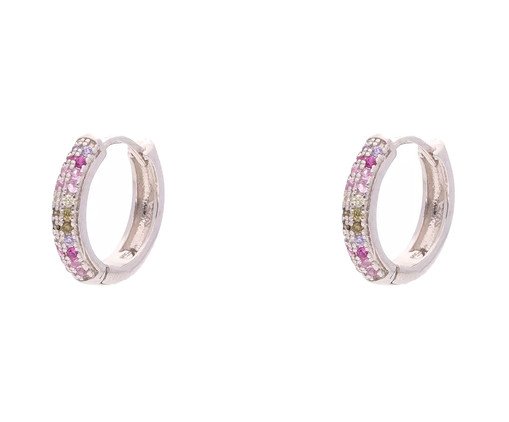 Argolinha em Prata Cravejada 3 Fileiras Coloridas Banho de De Ouro 18K, multicolor | WestwingNow
