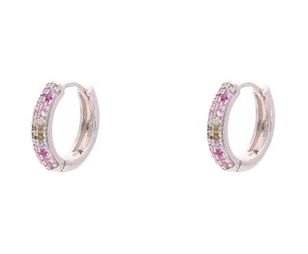 Argolinha em Prata Cravejada 3 Fileiras Coloridas Banho de De Ouro 18K