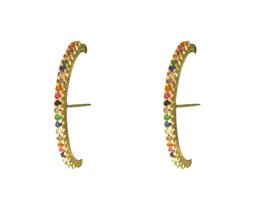 Brinco Ear Hook Fino Cravejado Rainbow Columbus Gold, multicolor | WestwingNow