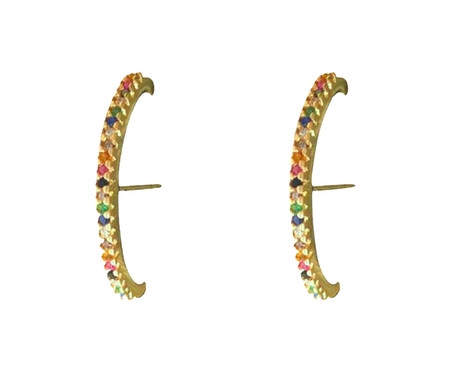 Brinco Ear Hook Fino Cravejado Rainbow Columbus Gold