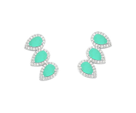 Brinco Ear Cuff Gotas Esmeralda Colombiana Cravejadas