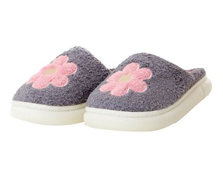 Pantufa Feminina Flor Cinza e Rosa | Westwing