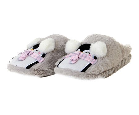 Pantufa Feminina Pinguim Cinza