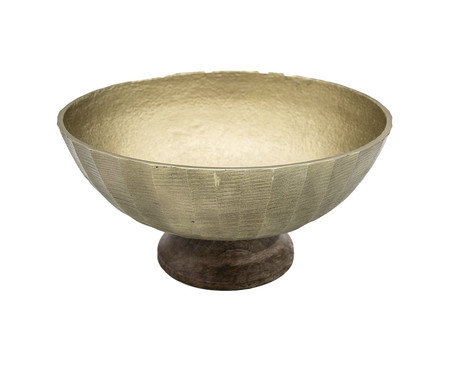 Bowl em Metal com Base em Madeira - Dourado