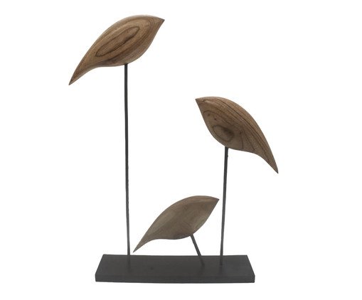 Adorno Passaros em Madeira e Base Metal - Bege, beige | WestwingNow