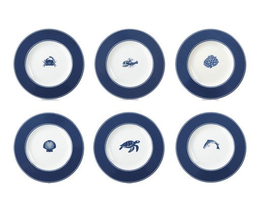 Jogo de Prato de Sobremesa Mar em Porcelana Azul, Azul | WestwingNow