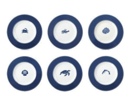Jogo de Prato de Sobremesa Mar em Porcelana Azul | Westwing