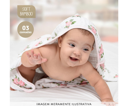 Toalha de Banho Soft Bamboo Mami com Capuz Estampada Folhagem Rosa | WestwingNow