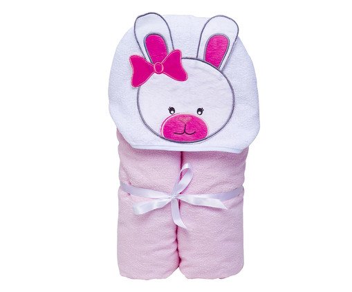 Toalha de Banho Felpuda Bichinhos Papi Toys Forrada com Capuz Rosa, Rosa | WestwingNow