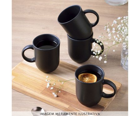 Jogo de Canecas Coup Stoneware Grande Matte Preto | Westwing