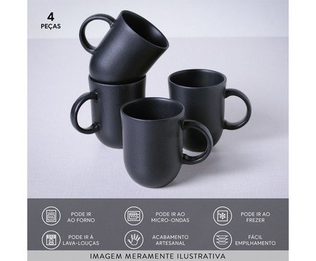 Jogo de Canecas Coup Stoneware Grande Matte Preto | Westwing