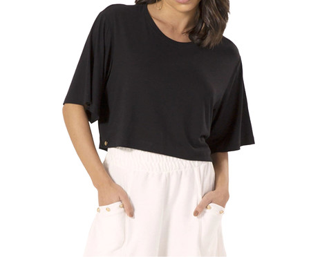 Blusa Manga Crepe Visco Preta