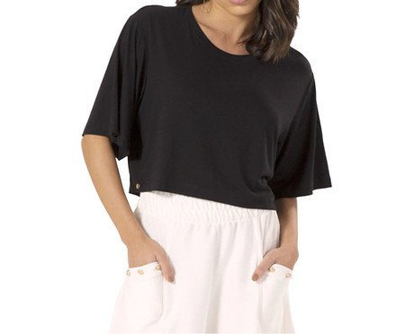 Blusa Manga Crepe Visco Preta | Westwing