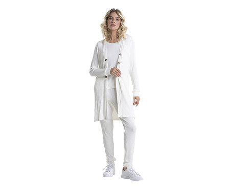 Cardigan Canelado Tricot Off White