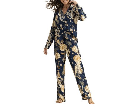 Pijama Abotoado Longo Universo Estampa Marinho