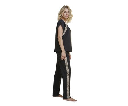 Pijama Calça Renda Bicolor Preta