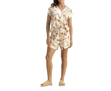 Short Doll Decote Cetim Estampa Floral