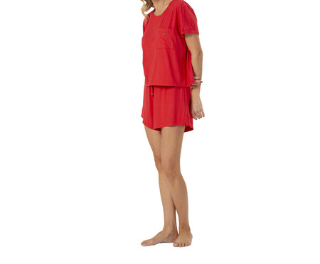 Short Doll Comfy Canelado Coral Vermelho