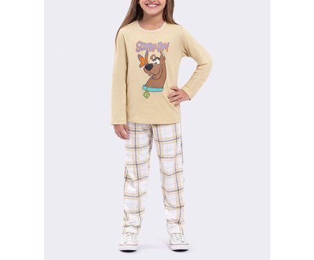 Pijama Manga Longa Infantil Xadrez Scooby Bege | Westwing