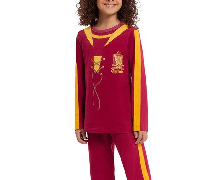 Pijama Manga Longa Unissex Quadribol Grifinória Vinho