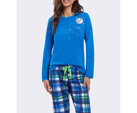 Pijama Manga Longa Xadrez Azul | Westwing