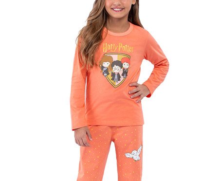 Pijama Manga Longa Infantil Harry Potter Laranja