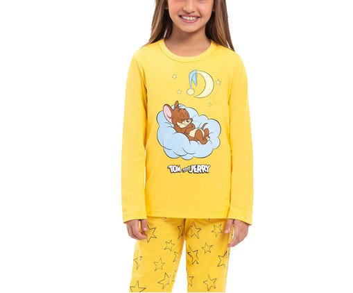 Pijama Manga Longa Infantil Jerry Bons Sonhos Amarela, Colorido | WestwingNow