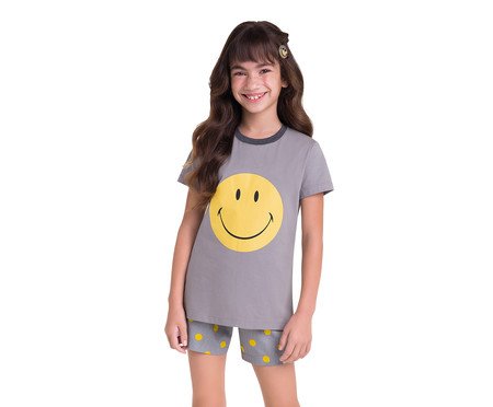 Pijama de Manga Curta Infantil Smile Cinza | Westwing