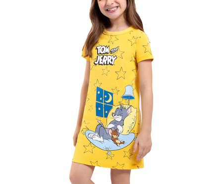 Camisola Manga Curta Infantil Tom And Jerry Bons Sonhos Amarela