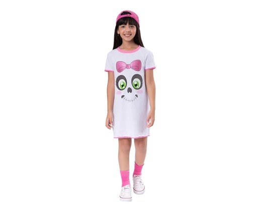 Camisola Manga Curta Infantil Caveira Charmosa Branco, Colorido | WestwingNow