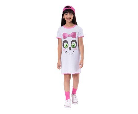 Camisola Manga Curta Infantil Caveira Charmosa Branco