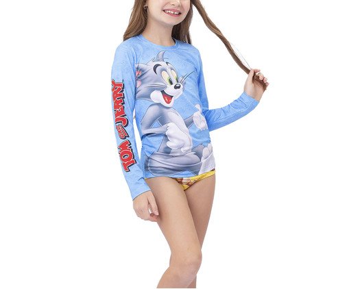 Blusa Manga Longa Unissex Azul com Proteção Uv 50+ Tom And Jerry, Colorido | WestwingNow