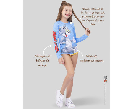 Blusa Manga Longa Unissex Azul com Proteção Uv 50+ Tom And Jerry | WestwingNow