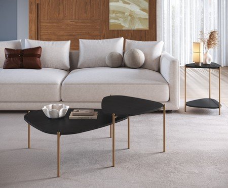 Mesa Lateral Com Prateleira Orgânica Nero e Dourado | Westwing