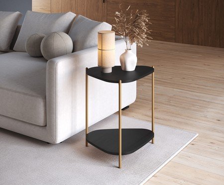 Mesa Lateral Com Prateleira Orgânica Nero e Dourado | Westwing