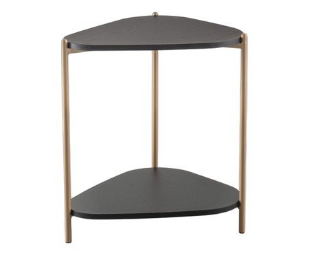 Mesa Lateral Com Prateleira Orgânica Nero e Dourado | Westwing