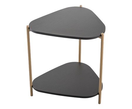 Mesa Lateral Com Prateleira Orgânica Nero e Dourado | Westwing